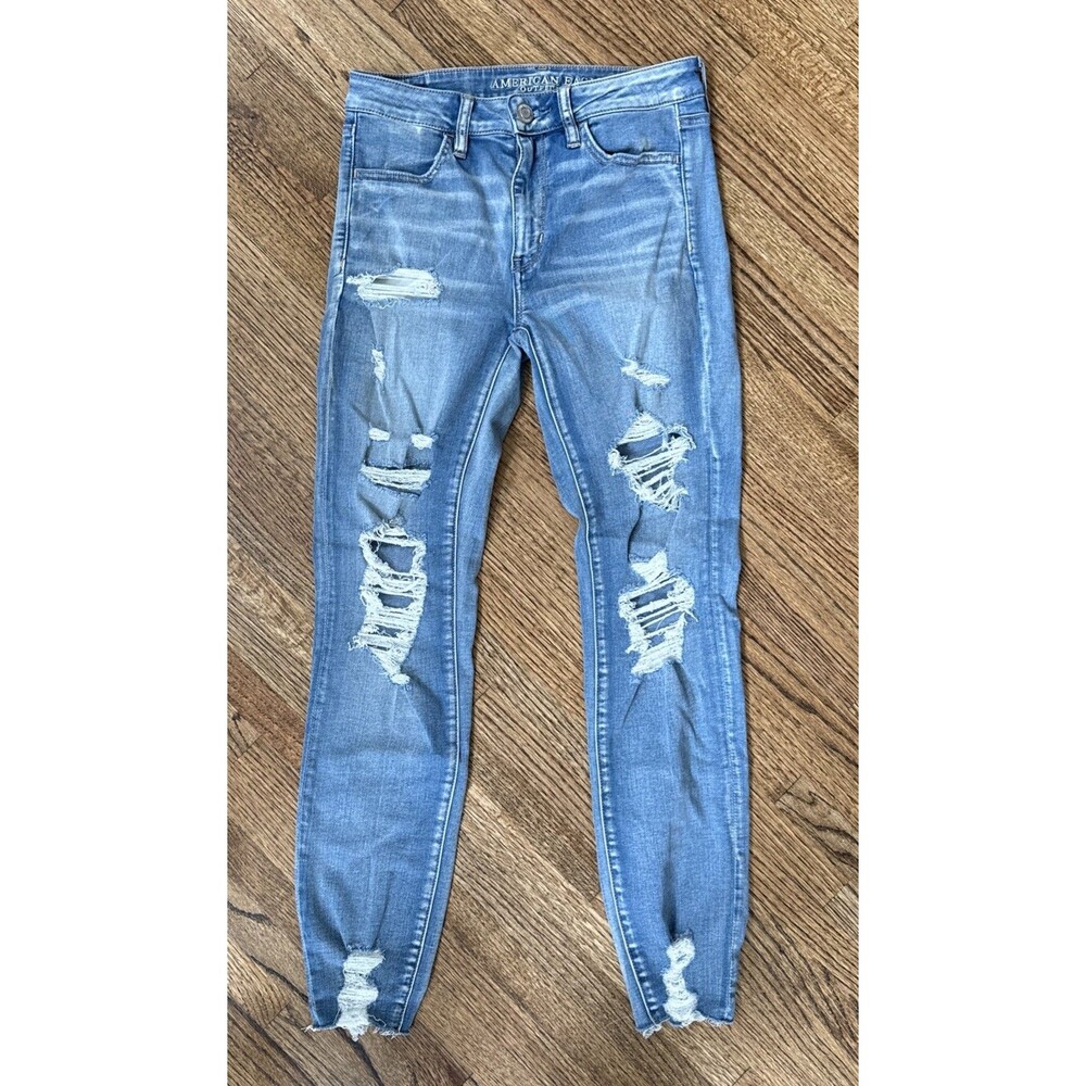 American Eagle Outfitters Med Blue Distressed Super Stretch X Jeans Women 6 - Picture 2 of 7